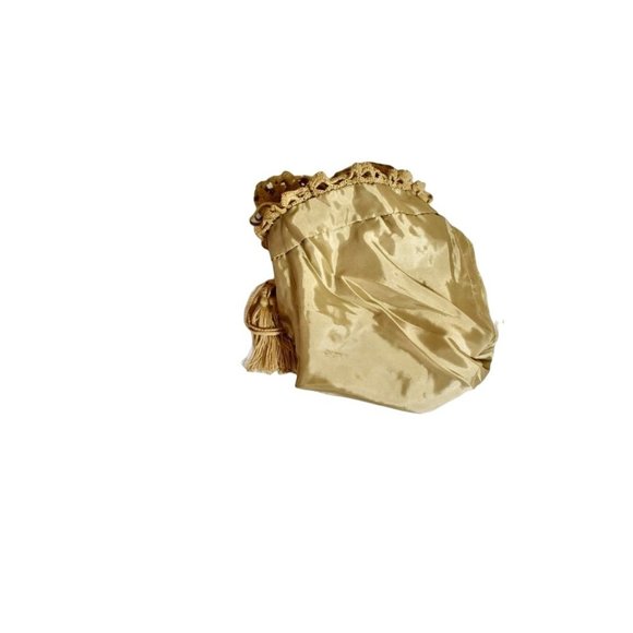 Vintage Women's Boho Crochet Drawstring Handbag Satin Lining Long Strap Fringe - Picture 5 of 8